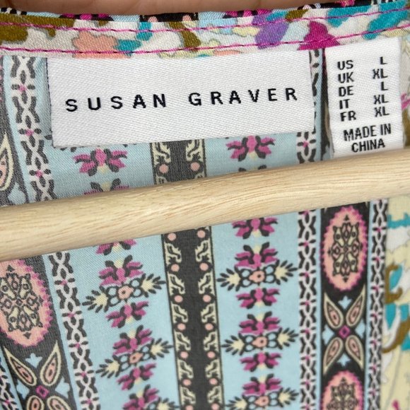 SUSAN GRAVER printed sheer woven cardigan Large - Picture 2 of 6